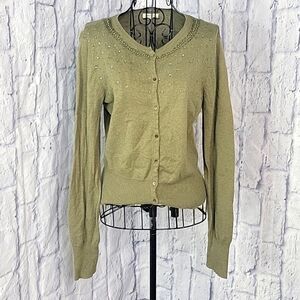 AMERICAN‎ EAGLE Beaded and Sequined Green Part Wool Sweater Cardigan Large